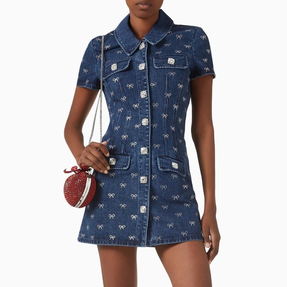 Nwt Denim Bow Embellished Dress - Picture 1 of 11